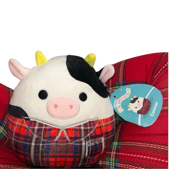 Squishmallows Conner The Cow Wearing Plaid Red Flannel 2022 NWT - Picture 3 of 7